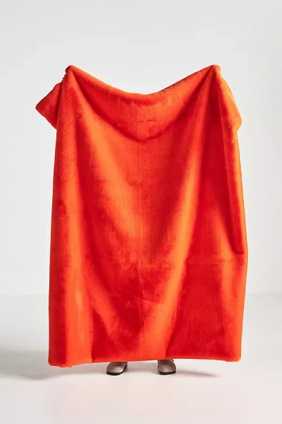 Anthropologie Sophie Faux Fur Throw Blanket In Red