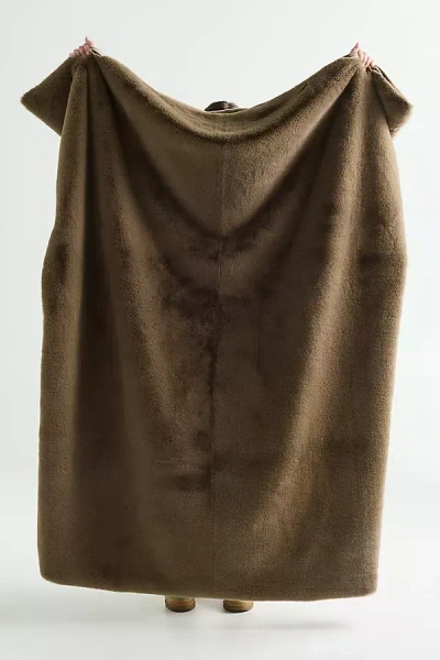 Anthropologie Sophie Faux Fur Throw Blanket In Brown