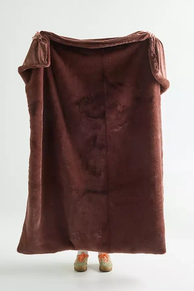 Anthropologie Sophie Faux Fur Throw Blanket In Burgundy