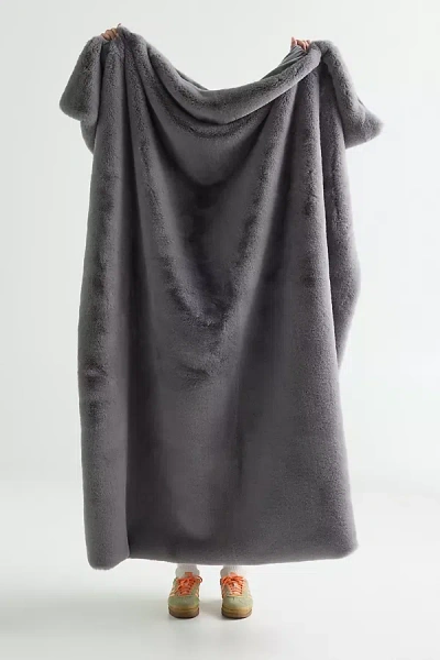 Anthropologie Sophie Faux Fur Throw Blanket In Gray