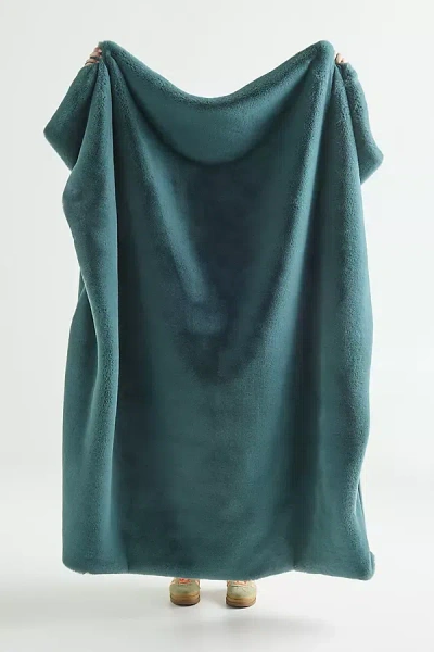 Anthropologie Sophie Faux Fur Throw Blanket In Green