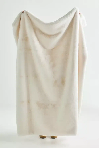 Anthropologie Sophie Faux Fur Throw Blanket In Neutral
