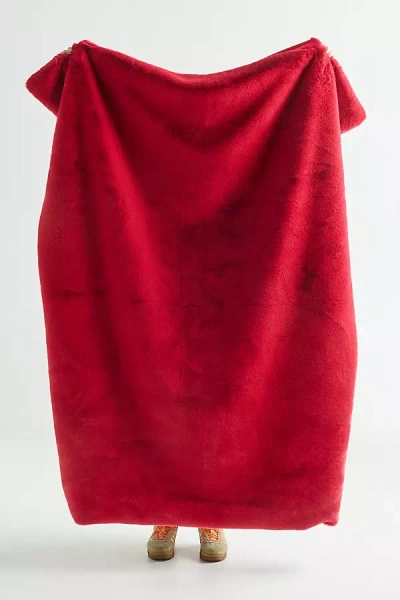 Anthropologie Sophie Faux Fur Throw Blanket In Red