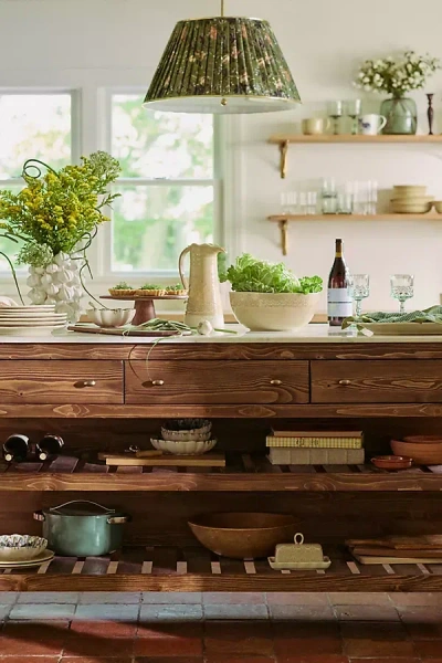 Anthropologie Spindle Marble-top Kitchen Island In Brown