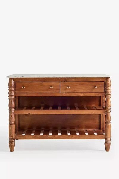 Anthropologie Spindle Marble-top Kitchen Island In Brown