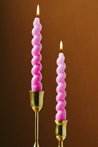Anthropologie High Shine Spiral Taper Candles, Set Of 2 In Pink