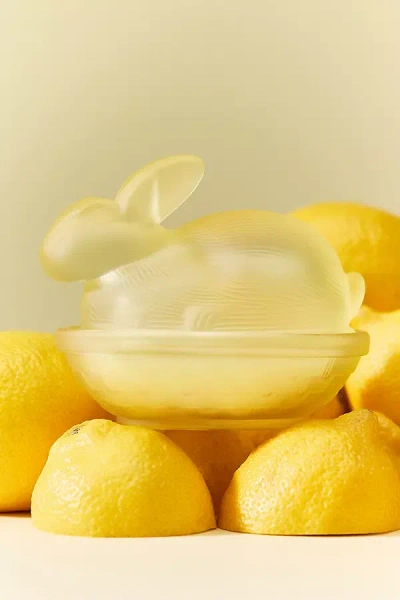 Anthropologie Spring Bunny Floral Lemon Blossom Figural Glass Candle In Yellow