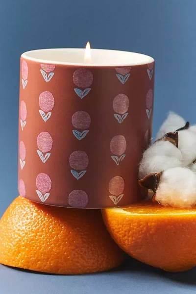 Anthropologie Spring Cottage Fresh Cotton Blossom & Neroli Ceramic Boxed Candle In Red