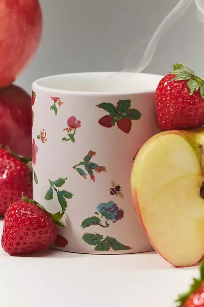 Anthropologie Spring Cottage Fruity Strawberry & Blonde Wood Ceramic Boxed Candle In Multi