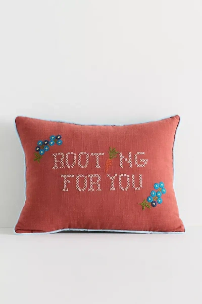 Anthropologie Sprout Cotton Embroidered Pillow In Red