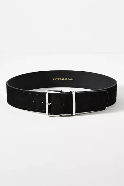 Anthropologie Square-buckle Suede Belt In Black