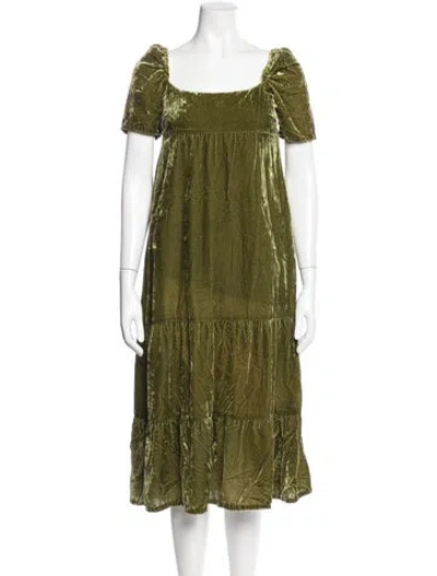 Pre-owned Anthropologie Square Neckline Midi Length Dress In Green