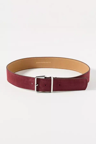 Anthropologie Square-buckle Suede Belt In Burgundy