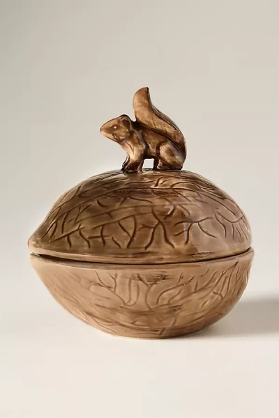 Anthropologie Squirrel Ceramic Lidded Nut Bowl