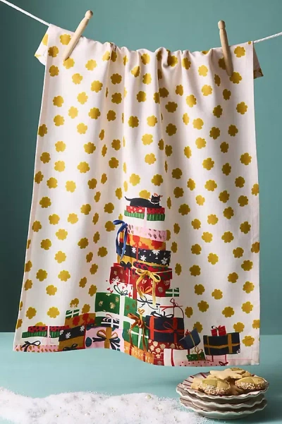 Anthropologie Stack Of Presents Tea Towel In Multi