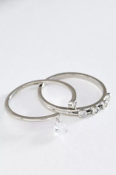 Anthropologie Stacked Adjustable Rings, Set Of 2 In Silver