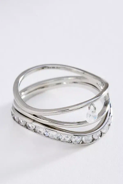 Anthropologie Stacked Adjustable Wavy Rings, Set Of 2 In Metallic