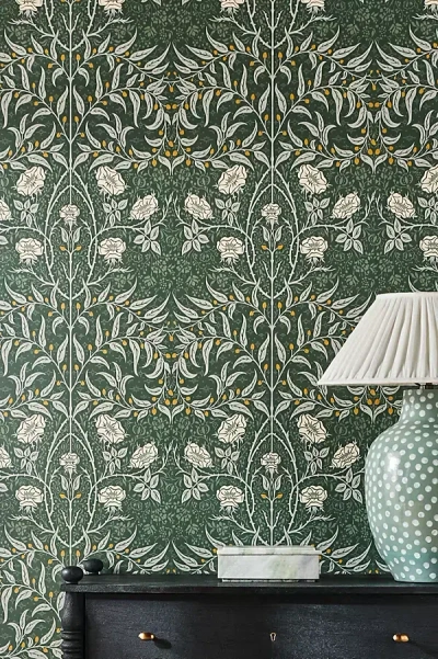 Anthropologie Stenciled Floral Vintage Wallpaper In Blue