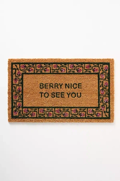 Anthropologie Strawberry Border Coir Printed Doormat In Brown