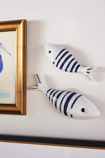 Anthropologie Stripe Fish Ceramic Gallery Wall Charms, Set Of 2 In Multi
