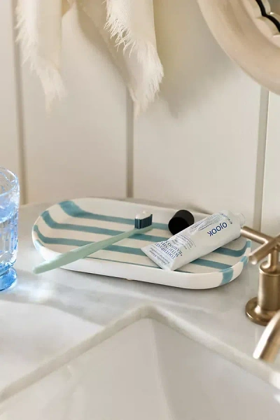 Anthropologie Striped Ceramic Bath Tray In Blue