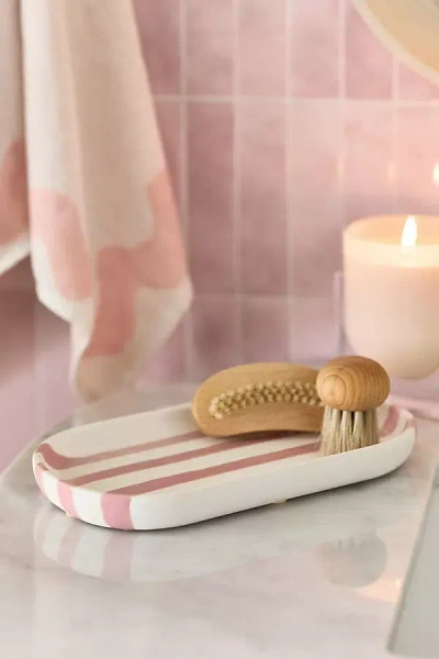 Anthropologie Striped Ceramic Bath Tray In Pink