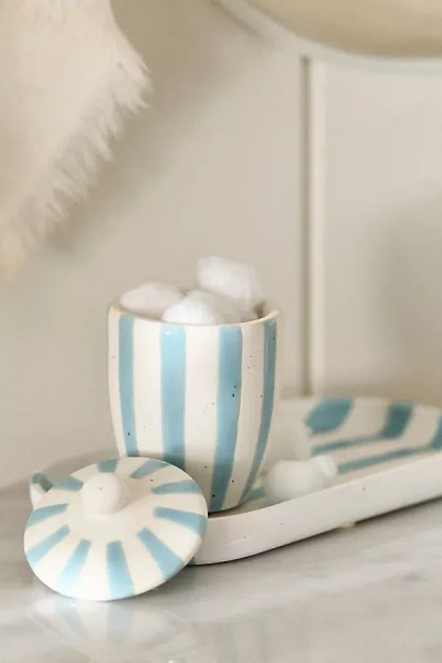 Anthropologie Striped Ceramic Canister In Blue