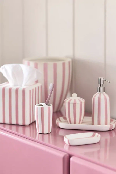 Anthropologie Striped Ceramic Canister In Pink