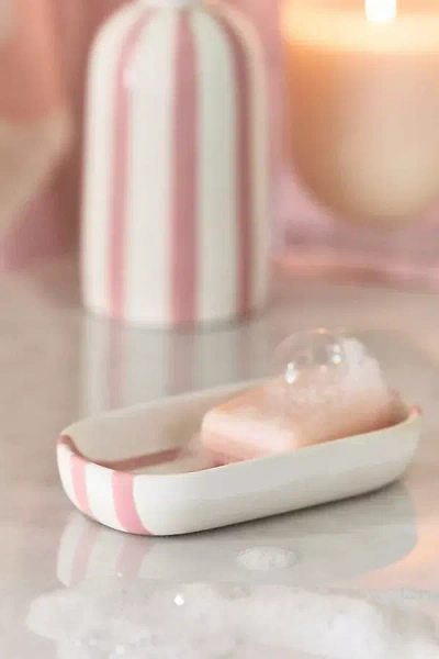 Anthropologie Striped Ceramic Soap Dish In Pink