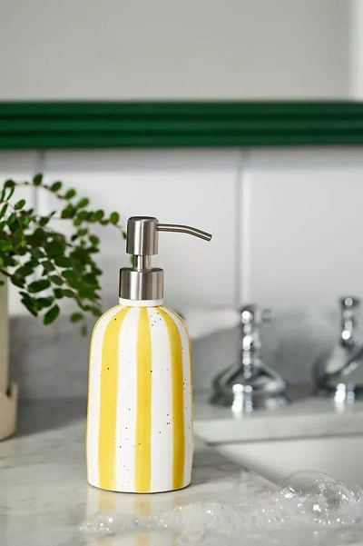 Anthropologie Striped Ceramic Soap Pump In Yellow