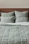 Anthropologie Striped Cotton Gauze Coverlet In Green