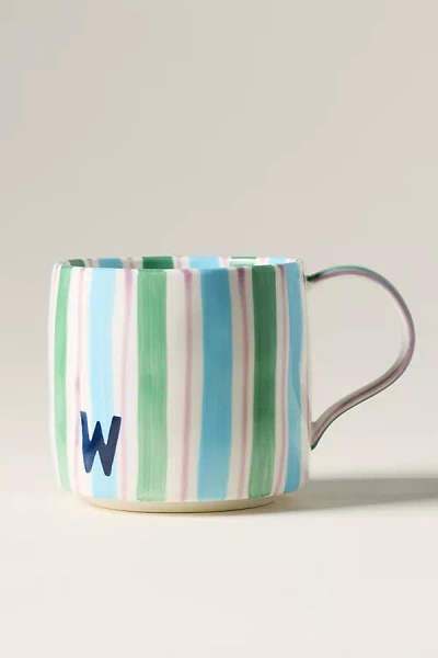 Anthropologie Striped Stoneware Monogram Mug In Alphabet
