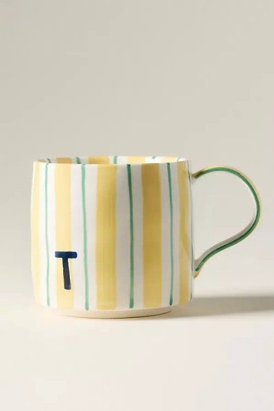 Anthropologie Striped Stoneware Monogram Mug In Alphabet