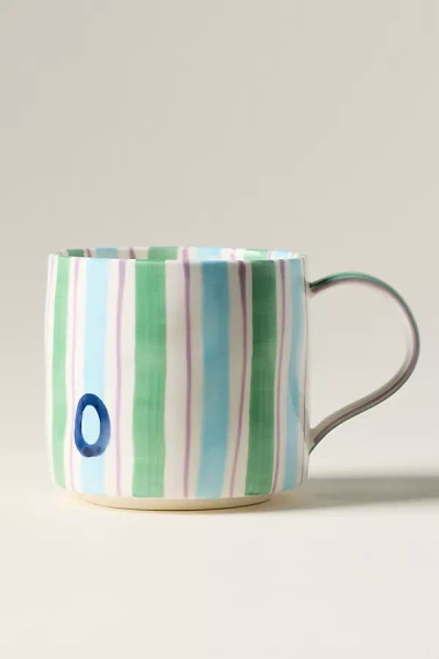 Anthropologie Striped Stoneware Monogram Mug In Alphabet
