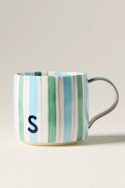 Anthropologie Striped Stoneware Monogram Mug In Alphabet