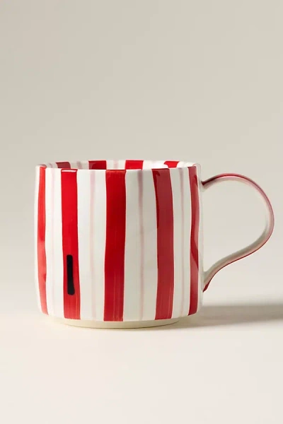 Anthropologie Striped Stoneware Monogram Mug In Alphabet