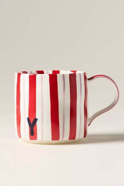 Anthropologie Striped Stoneware Monogram Mug In Alphabet