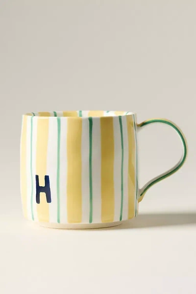 Anthropologie Striped Stoneware Monogram Mug In Alphabet