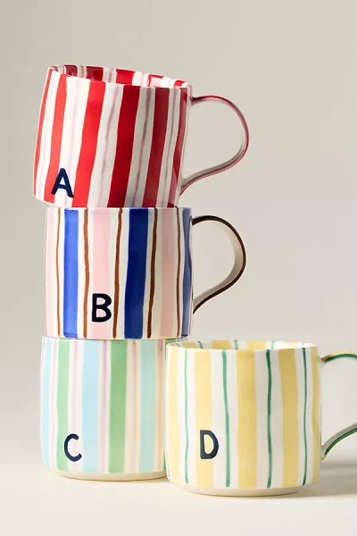 Anthropologie Striped Stoneware Monogram Mug In Alphabet