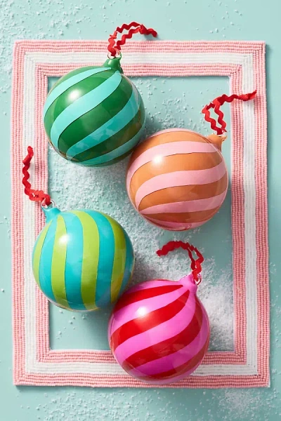 Anthropologie Striped Swirl Ornaments, Set Of 4 In Multi