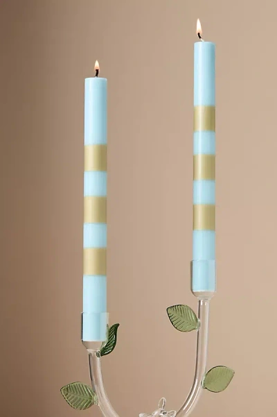 Anthropologie Striped Taper Candles, Set Of 2 In Blue