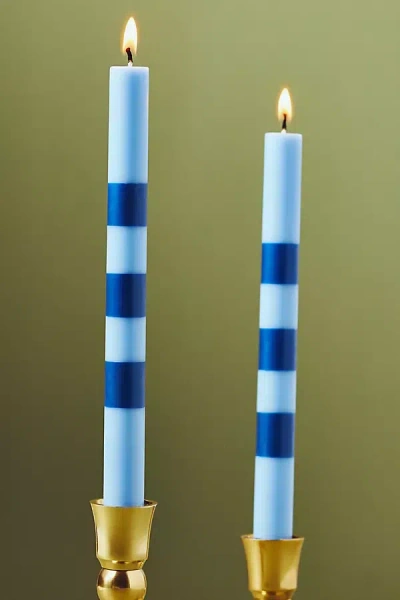 Anthropologie Striped Taper Candles, Set Of 2 In Blue