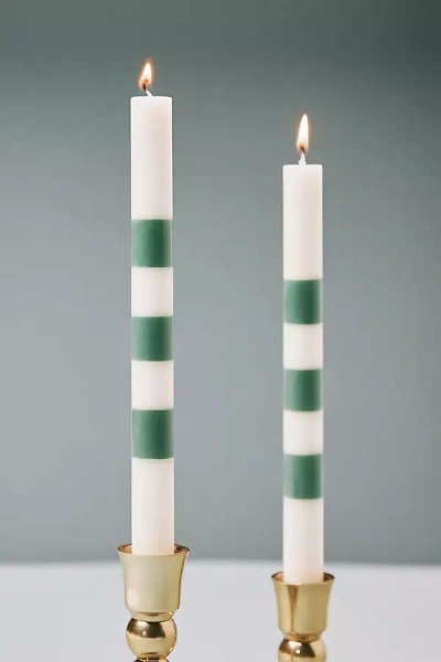 Anthropologie Striped Taper Candles, Set Of 2 In Green