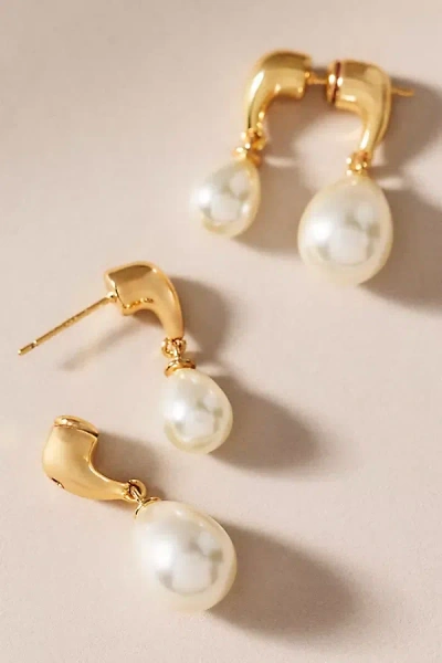 Anthropologie Studio Bride Gilded Asymmetric Pearl Drop Earrings In Metallic