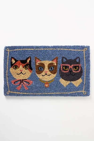 Anthropologie Stylish Cats Coir Printed Doormat In Neutral