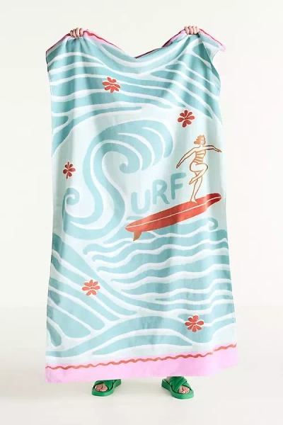 Anthropologie Summer Surf Cotton Printed Beach Towel In Blue