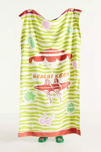 Anthropologie Summer Surf Cotton Printed Beach Towel In Green