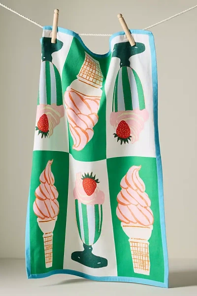 Anthropologie Sundae Funday Dish Towel In Green
