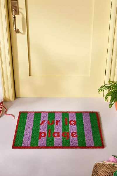 Anthropologie Sur La Plage Striped Printed Doormat In Green