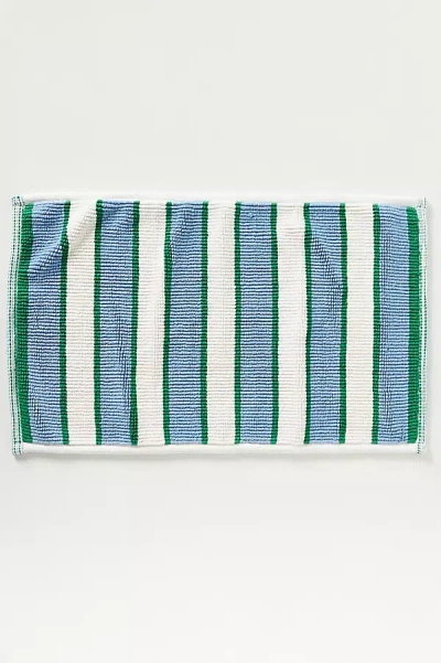 Anthropologie Sutton Tufted Cotton Stripe Bath Mat In Blue